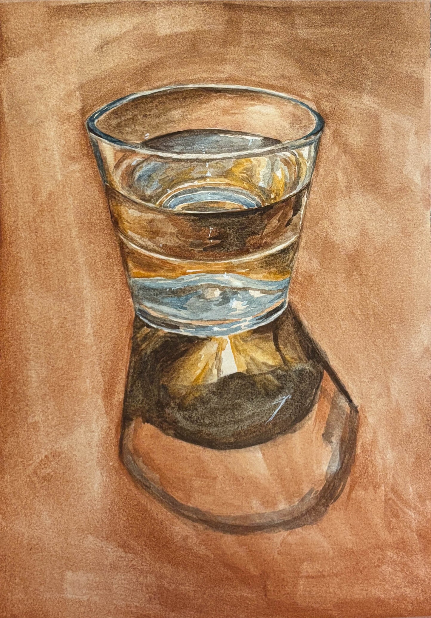 Artistic depiction of a glass with water on a brown background