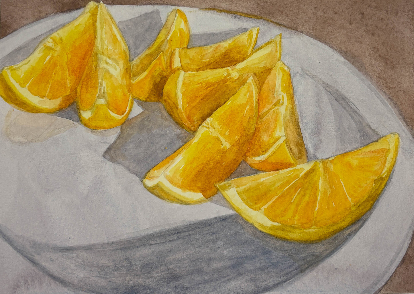 Illustration of orange wedges on a plate