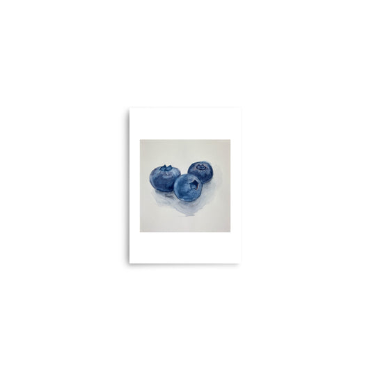 Three blueberries on a white background