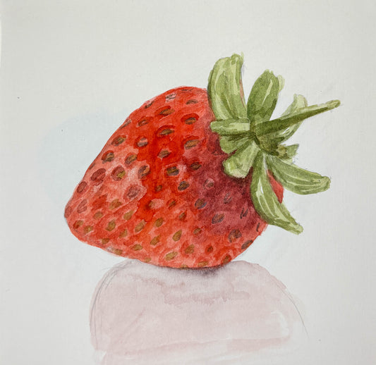watercolor painting of a strawberry on a light gray background