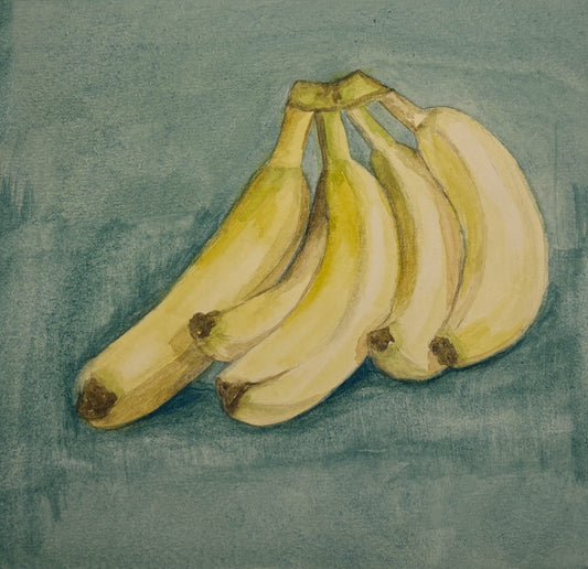 Illustration of a bunch of bananas on a textured blue background