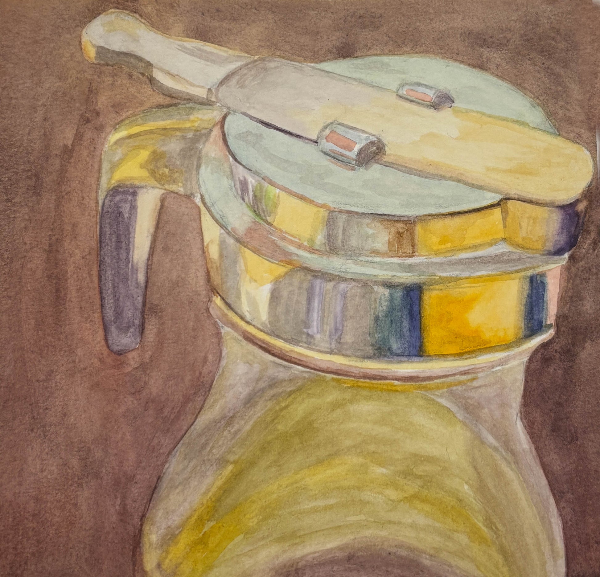 Colorful drawing of a syrup dispenser on a brown background