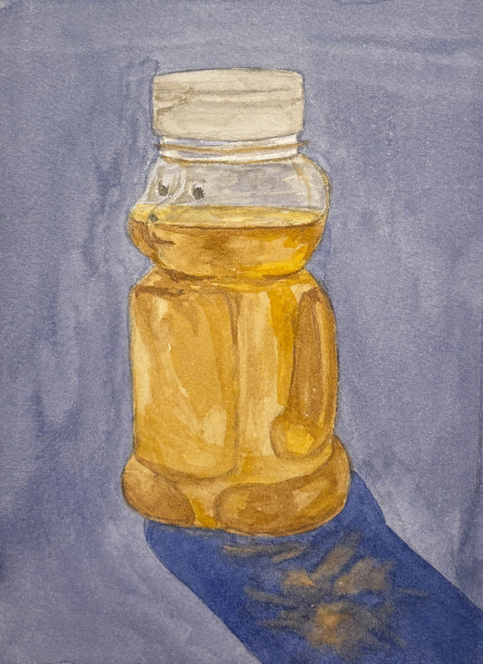 Illustration of a honey jar with honey on a blue background