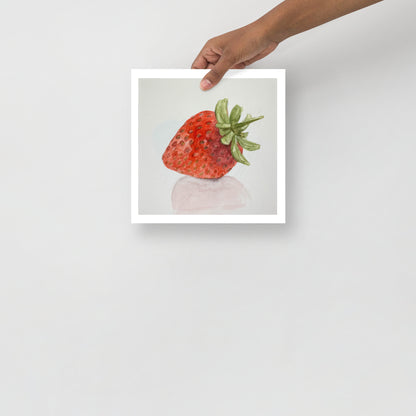 Product mockup of watercolor painting of a strawberry on a light gray background