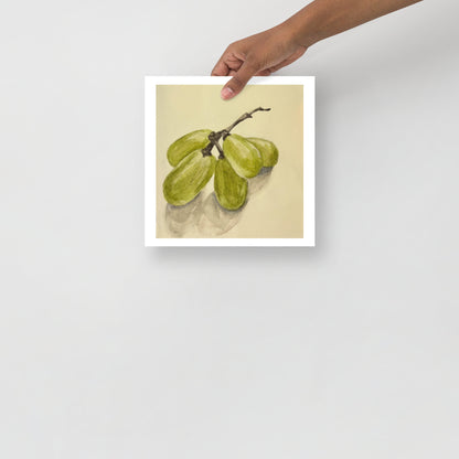 product mockup of Illustration of green fruits on a branch with a beige background