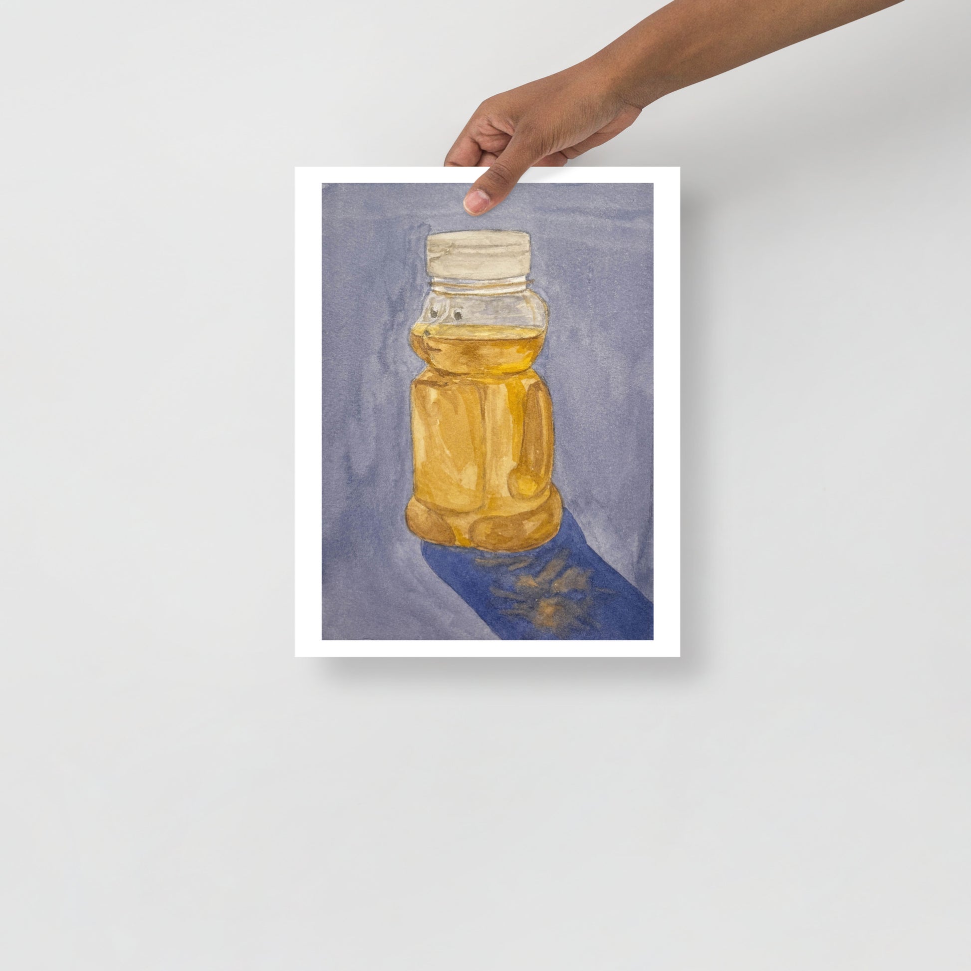 Product mockup of product mockup of Illustration of a honey jar with honey on a blue background 