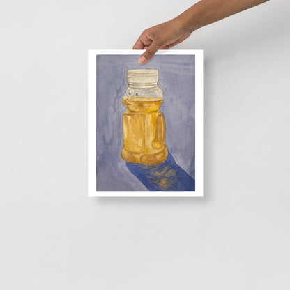 Product mockup of product mockup of Illustration of a honey jar with honey on a blue background 