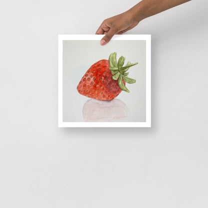 Product mockup of watercolor painting of a strawberry on a light gray background