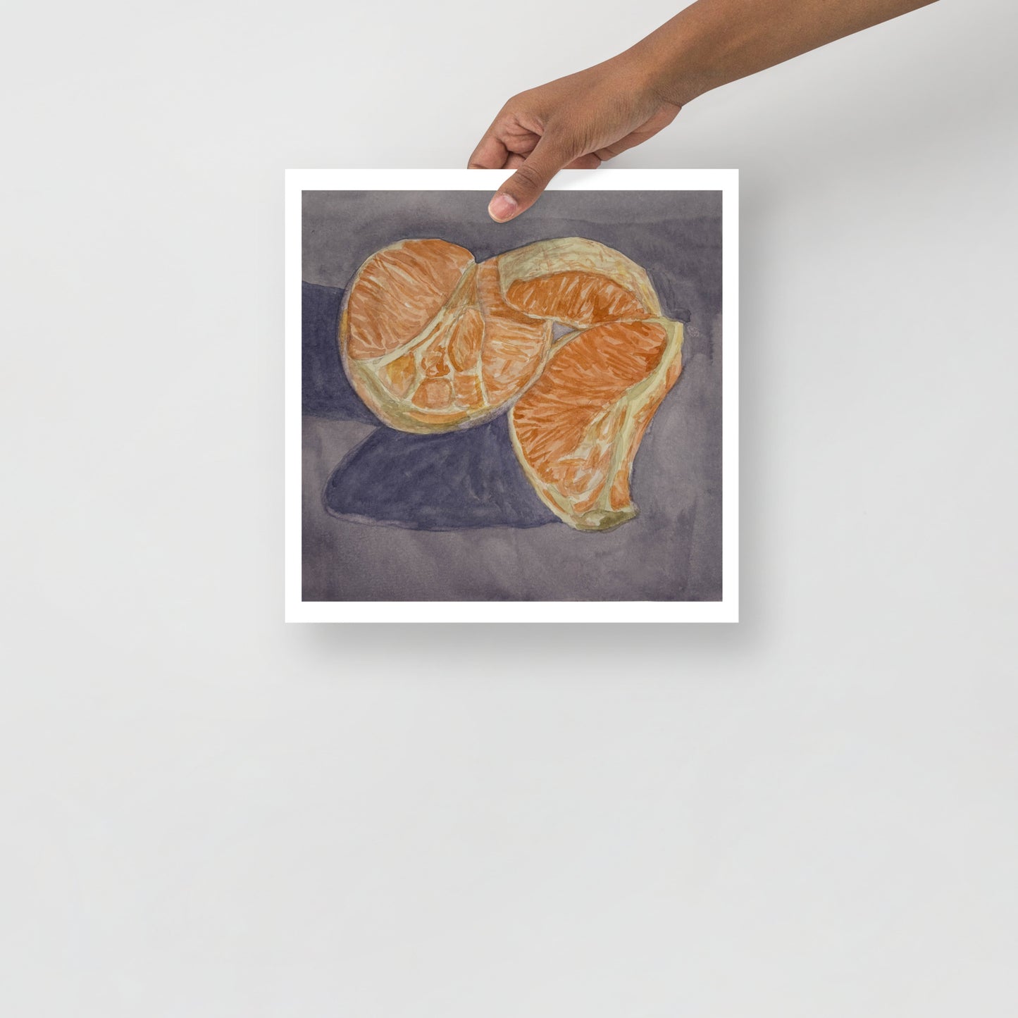 Product mockup of Illustration of orange slices on a textured purple background