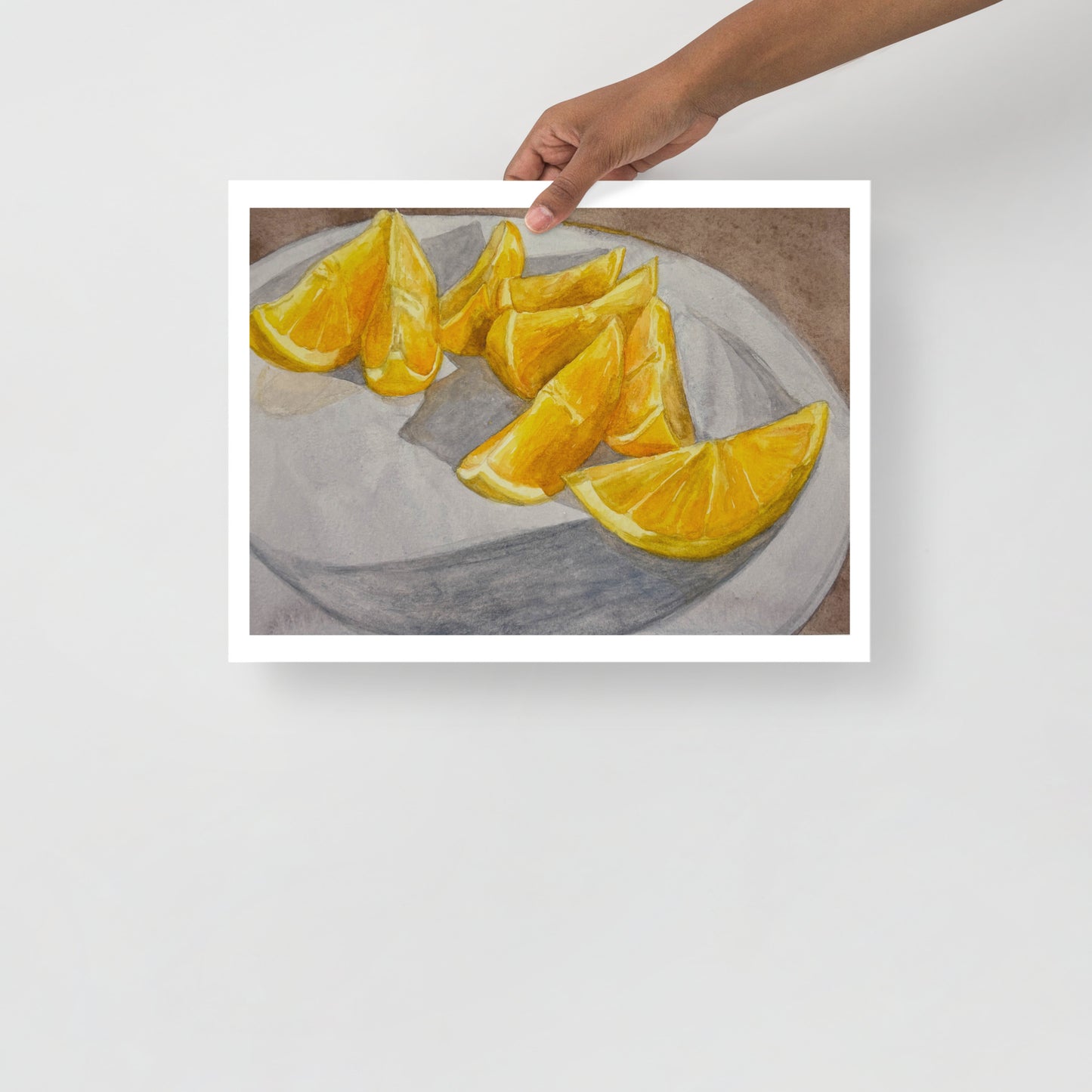 Product mockup of Illustration of orange wedges on a plate