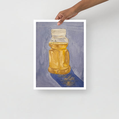  product mockup of Illustration of a honey jar with honey on a blue background 