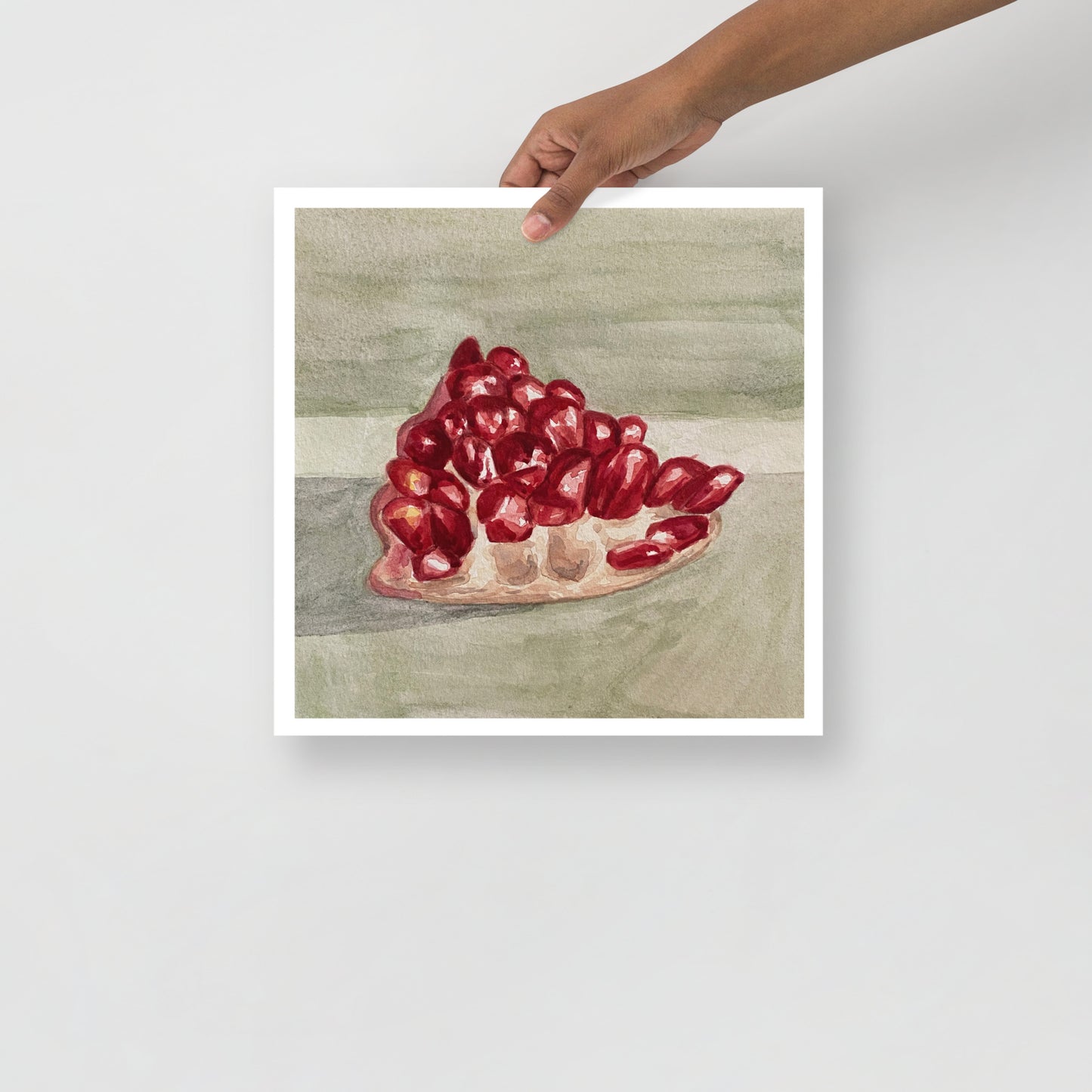 Product mockup of red pomegranate watercolor painting
