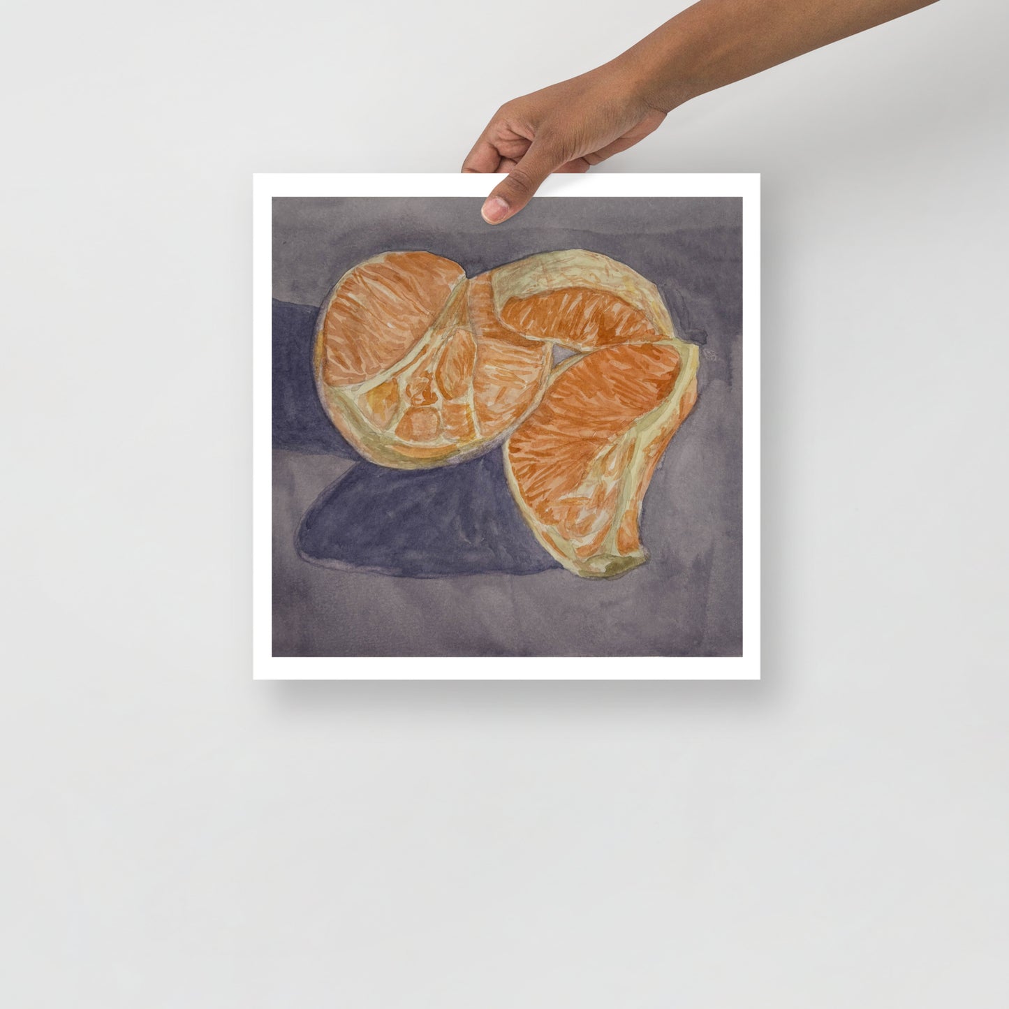 Product mockup of Illustration of orange slices on a textured purple background