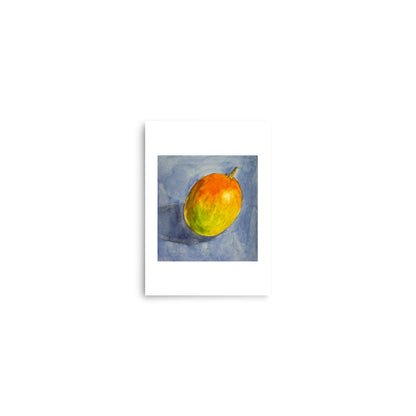 Framed artwork of a mango on a white background