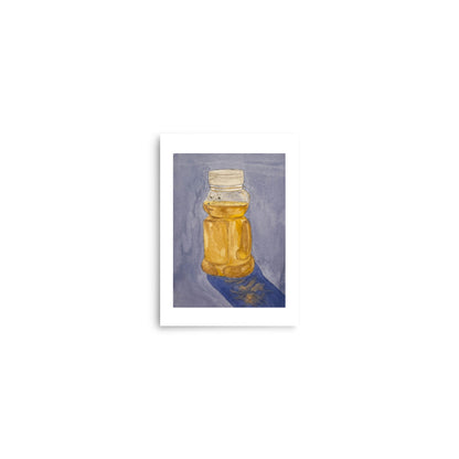 product mockup of Illustration of a honey jar with honey on a blue background 