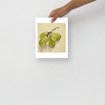 product mockup of Illustration of green fruits on a branch with a beige background