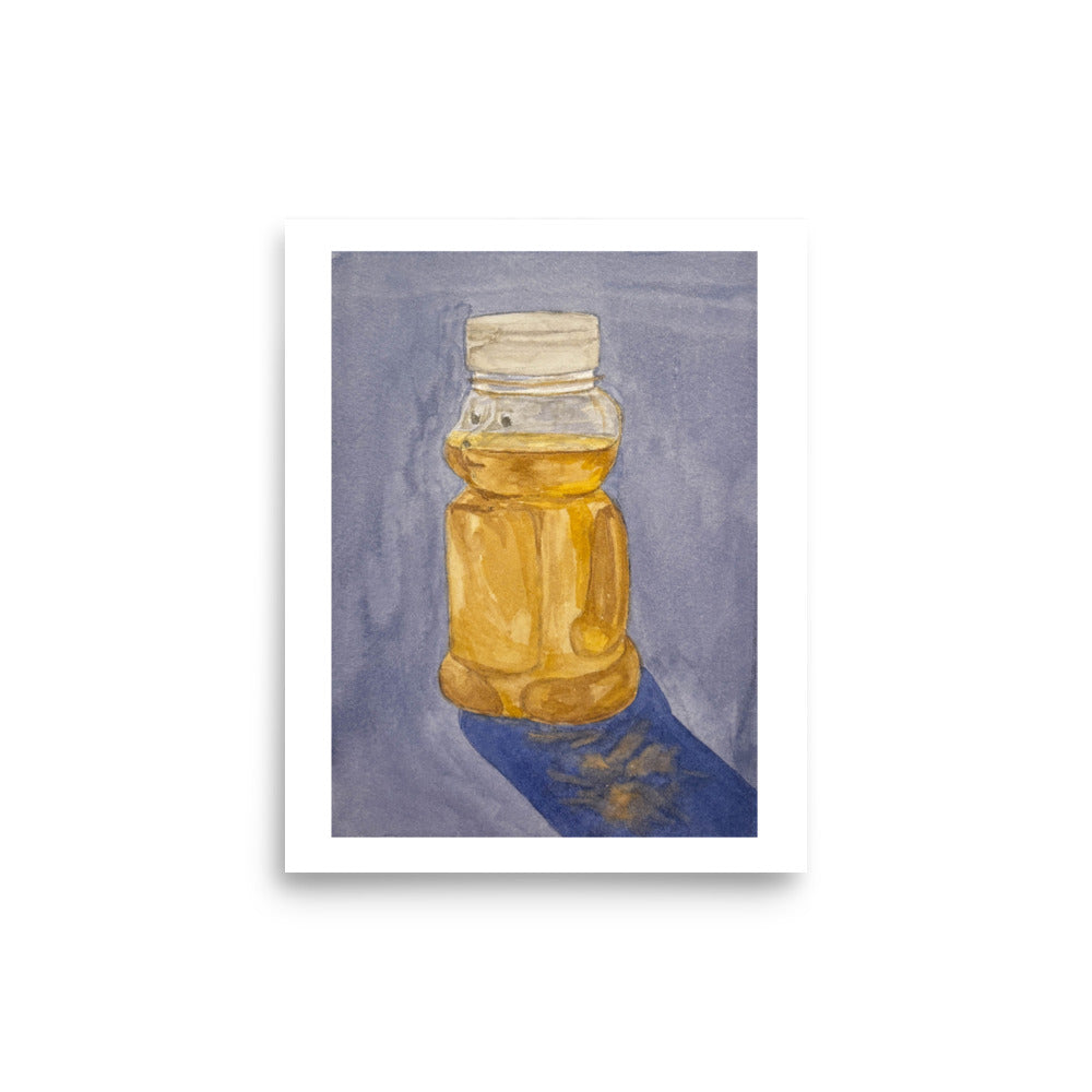 product mockup of Illustration of a honey jar with honey on a blue background 